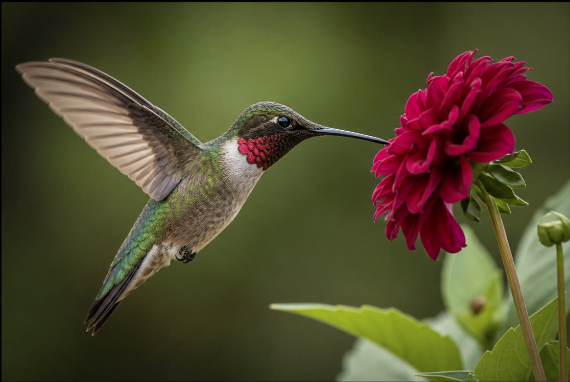 Hummingbird at a dahlia, from a real app capture